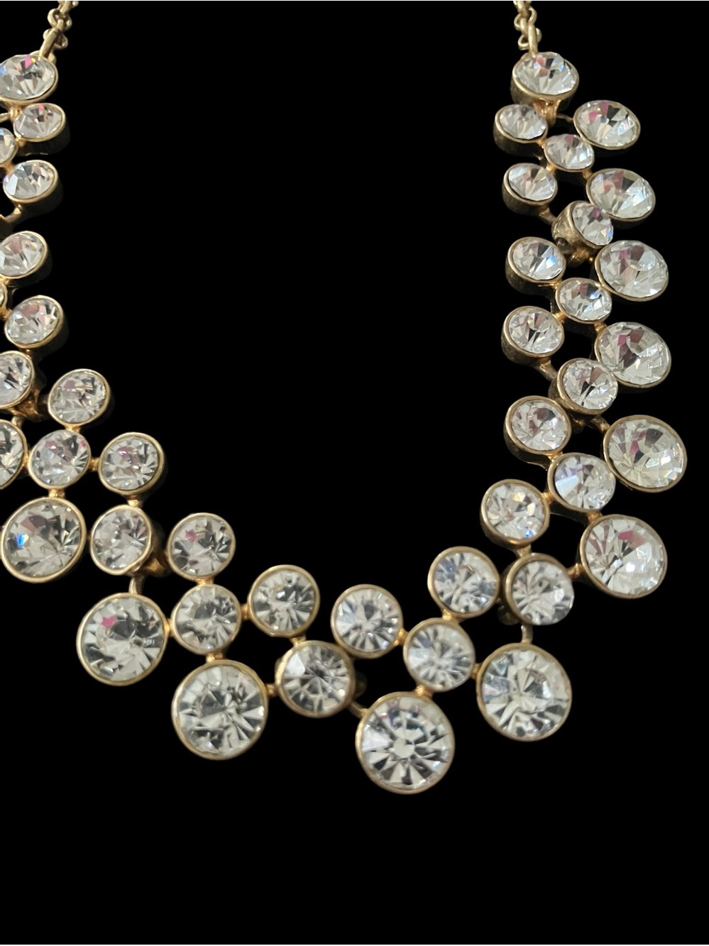 J Crew Clear Crystal Rhinestone Bubble Bib Statement Necklace Gold Tone Signed